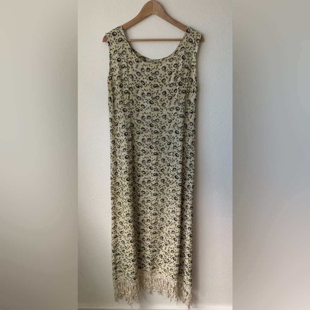 Pamela brown vintage floral long slip dress with lace OS